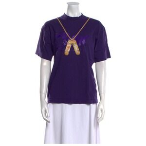 Designer Graphic Tee Purple Skateboard Necklace Print Short Sleeve Women's Top